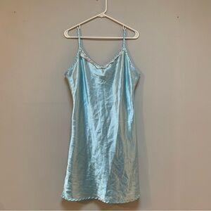 Jessica Light Blue Satin Chemise Slip Dress with Lace Detail